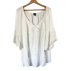Torrid White Tunic Top 3/3X Boho Festival Lace Bell‎ Sleeve Rayon Plus Size